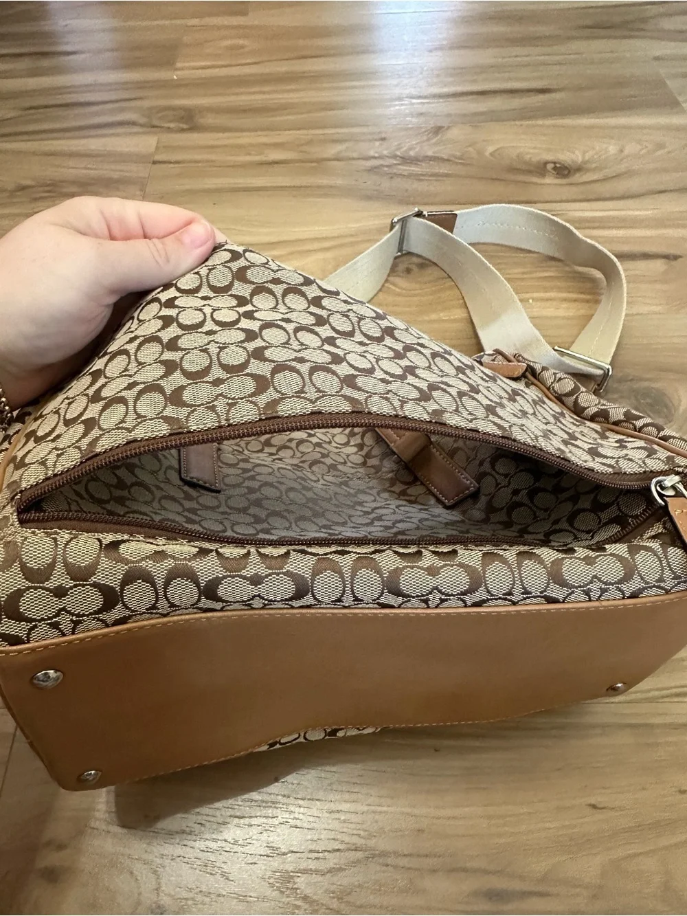 Coach Canvas Signature Satchel in Khaki/Tan with Adjustable Strap